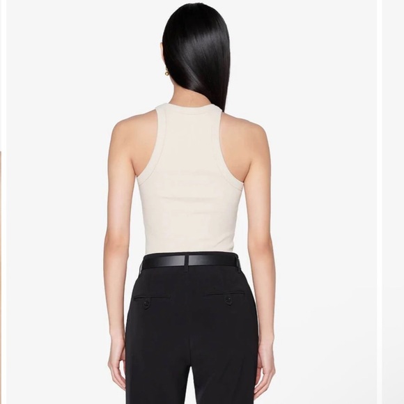 Anine Bing Eva Ribbed High Neck Cotton/Spandex Tank in Stone Women's Size S - Picture 2 of 8